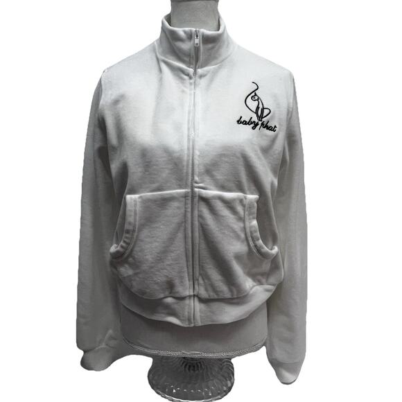 Baby Phat White Velour Womens Zip Up Track Jacket Medium Embroidered Cat Logo - Picture 2 of 7